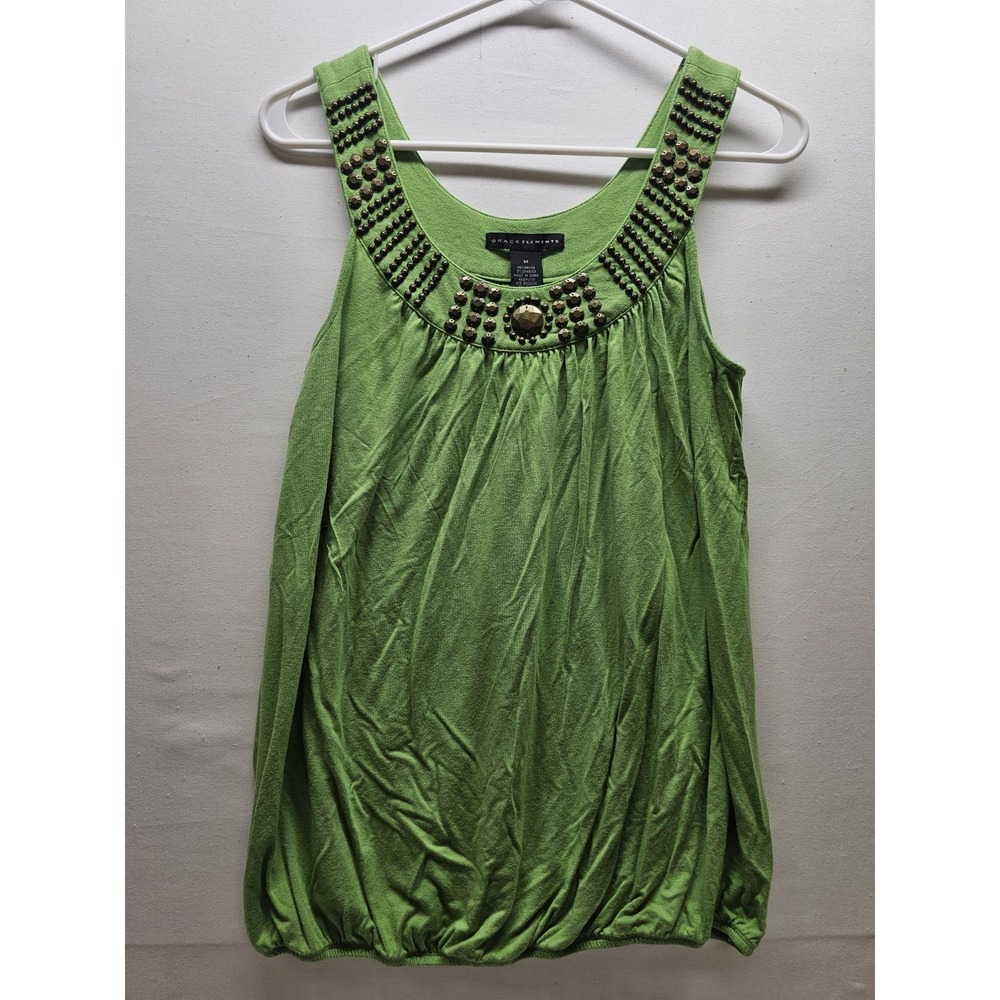 Y2K Grace Elements Green Bubble Hem Tank Top Stretch Medium Boho Casual Chic